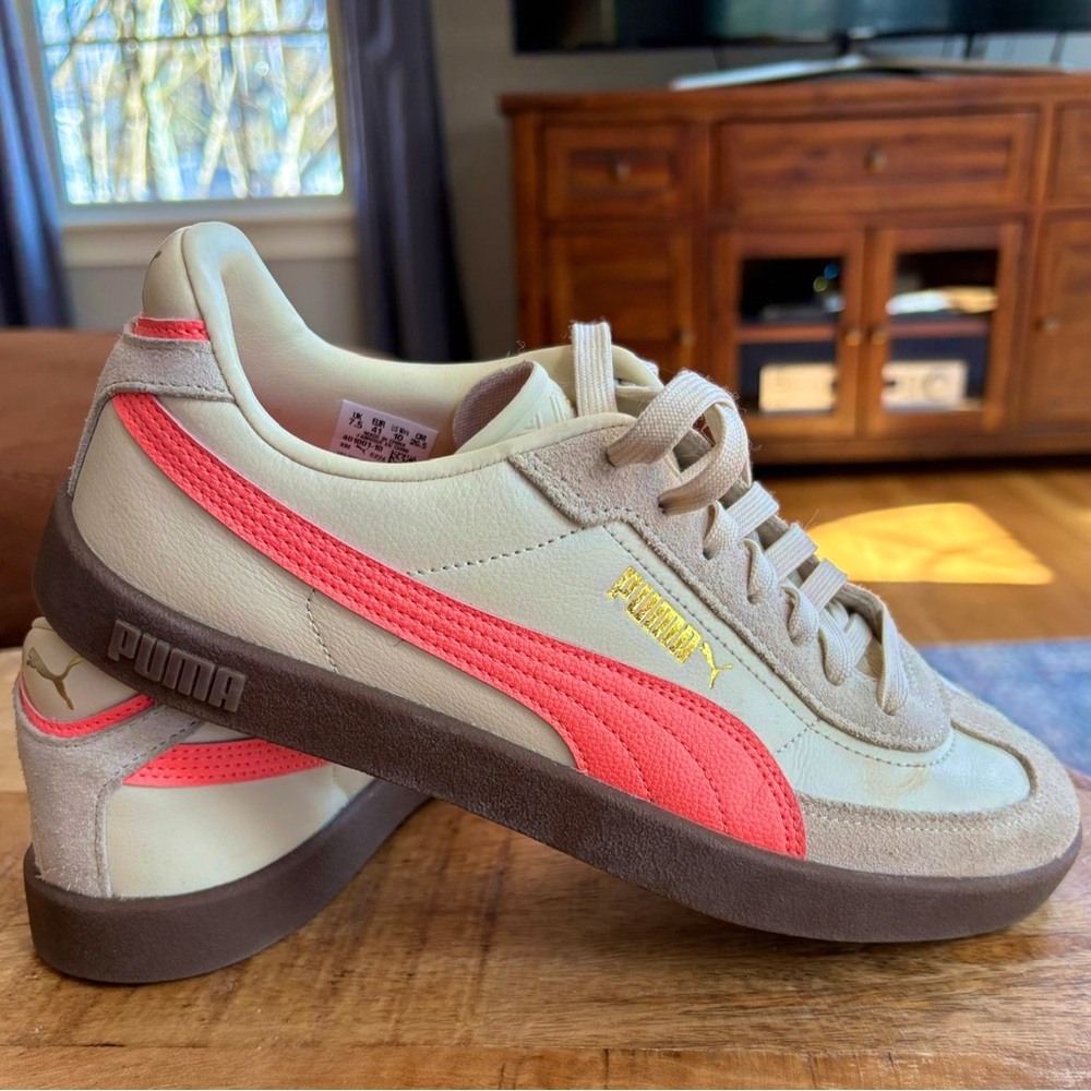 Puma Women’s Cream Sneakers with Coral Accent